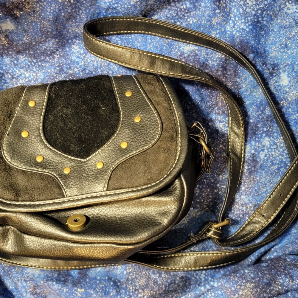 Black Avon Crossbody Purse with Faux Fur Accent